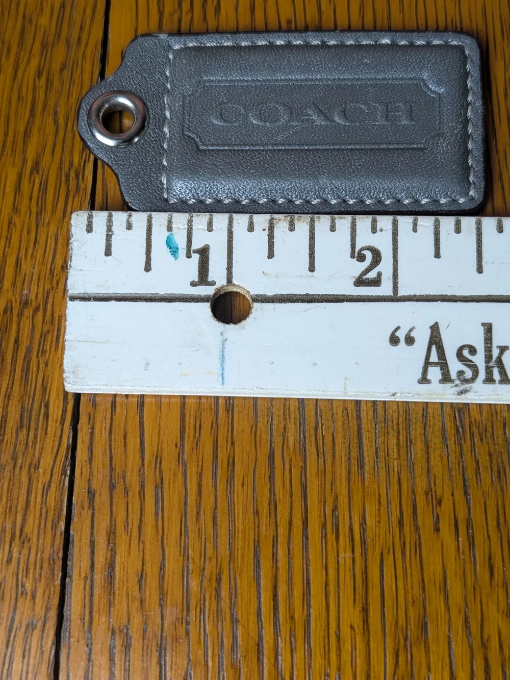Coach Silver Leather Key Tag with Metal Eyelet
